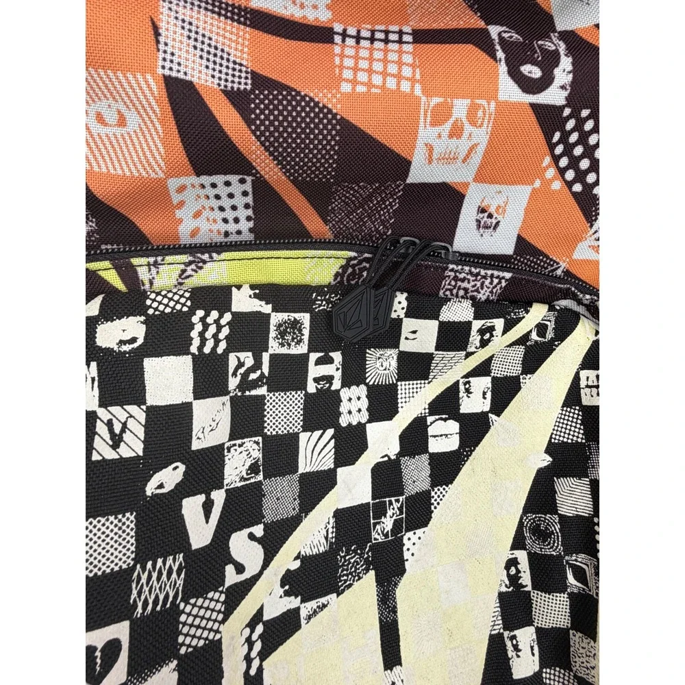 Vintage Volcom Vintage Backpack Y2K Skull Checkerboard Graphic Print Skate Bag